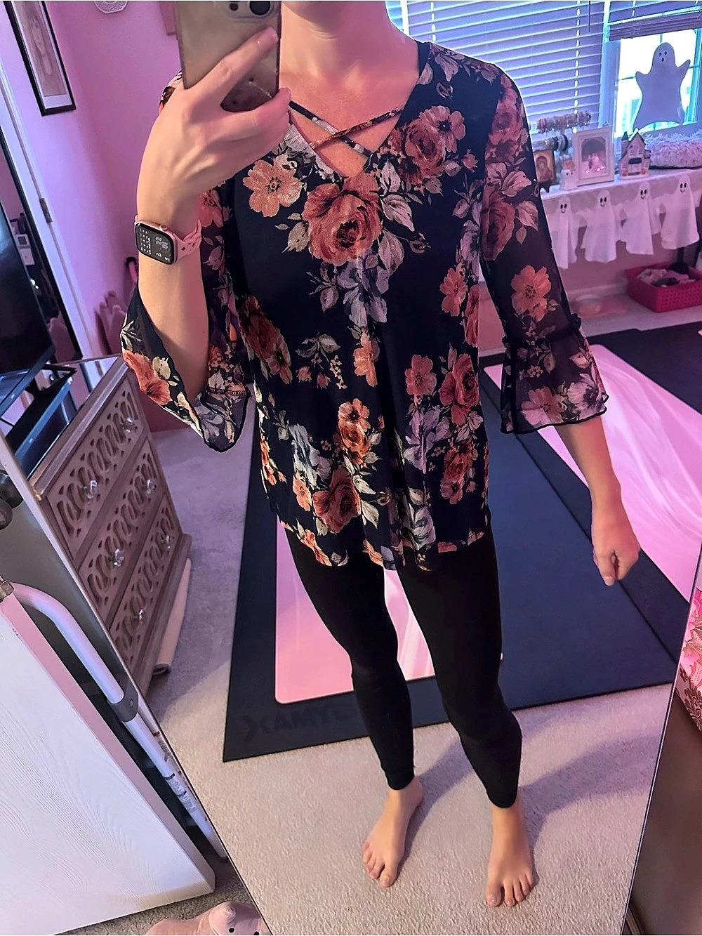 Rue Juju Floral Blouse in Blue & Pink Size Medium Like New